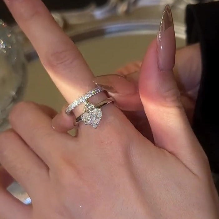 BAGUE PENDENTIF CŒUR EN ARGENT ET ZIRCONIUM
