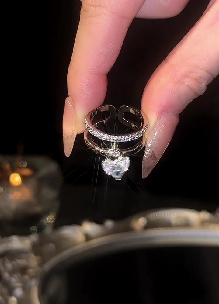 BAGUE PENDENTIF CŒUR EN ARGENT ET ZIRCONIUM