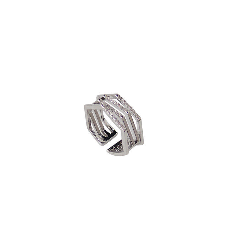 BAGUE AJUSTABLE HEXAGONE EN ZIRCONIUM