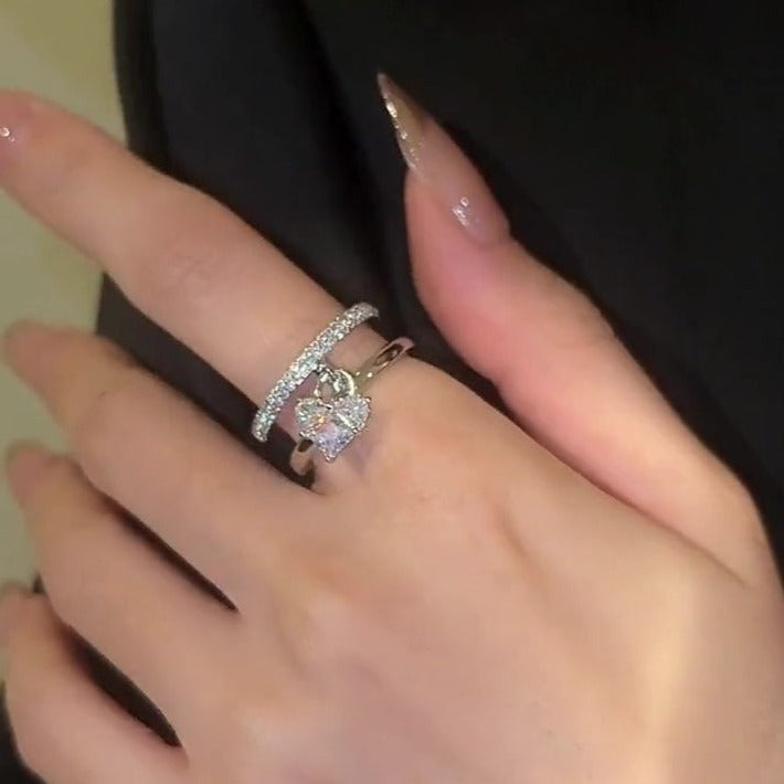 BAGUE PENDENTIF CŒUR EN ARGENT ET ZIRCONIUM