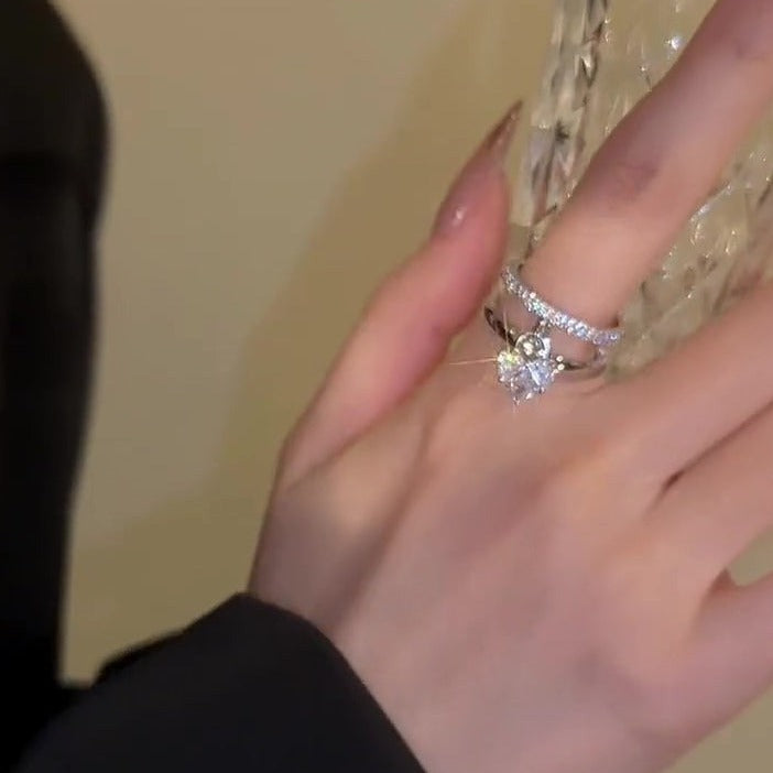 BAGUE PENDENTIF CŒUR EN ARGENT ET ZIRCONIUM