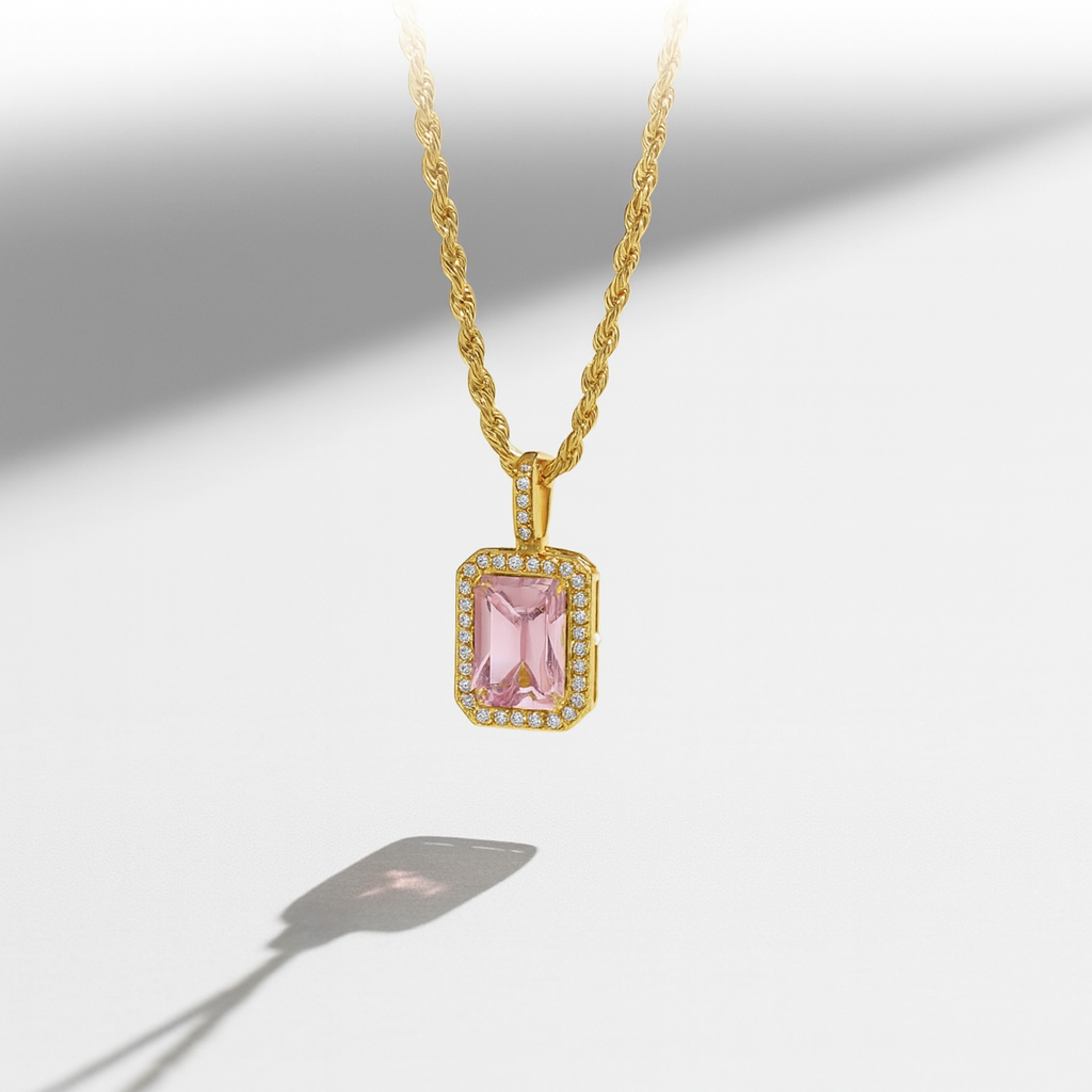 Collier Doré Pierre Rose