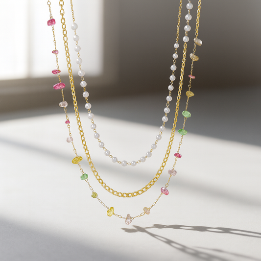 Collier Doré Perles & Pierres Colorées