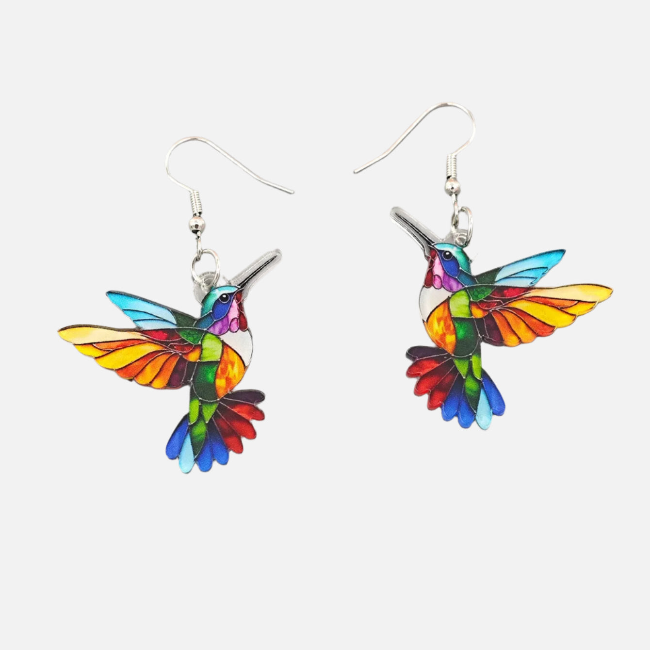 BOUCLES D’OREILLES PENDANTES COLIBRI EN ACRYLIQUE – DESIGN D’OISEAU 2D ÉCLATANT