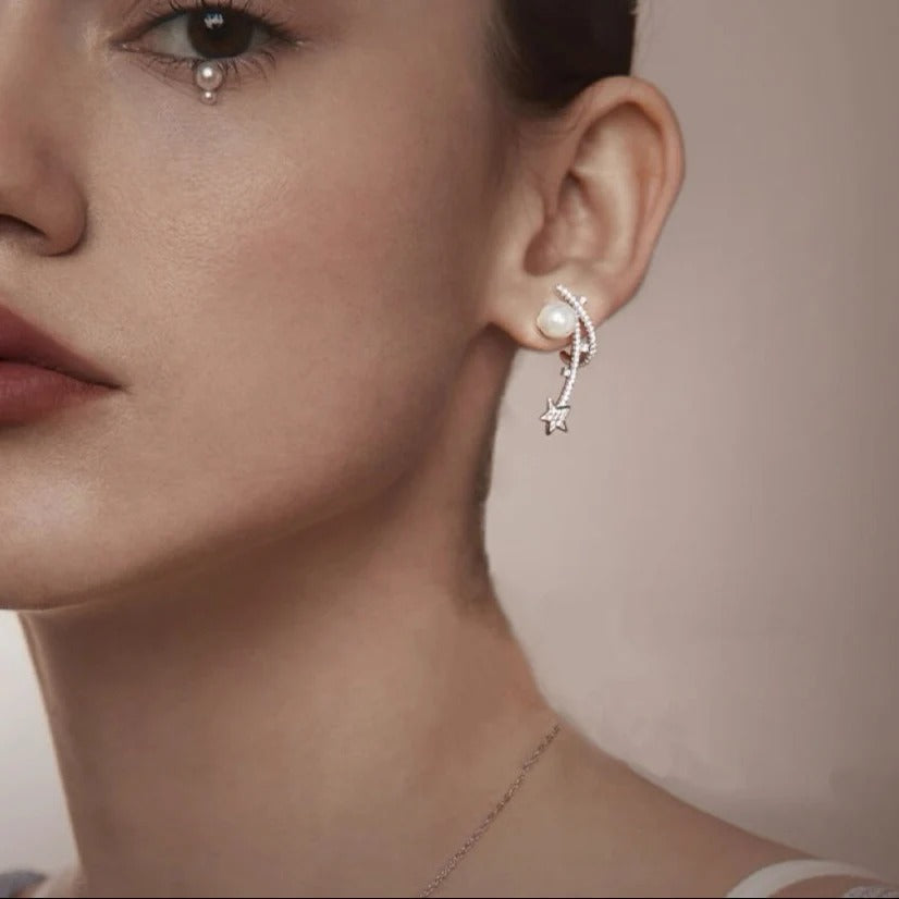 BOUCLES D’OREILLES EN ARGENT STERLING AVEC PERLES MÉTÉORE