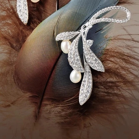 BOUCLES D’OREILLES EN ARGENT STERLING FEUILLES MURMURANTES AVEC PERLES