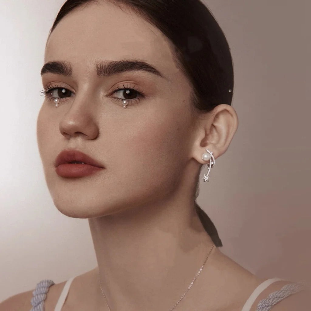 BOUCLES D’OREILLES EN ARGENT STERLING AVEC PERLES MÉTÉORE