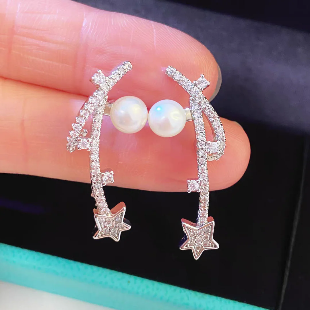 BOUCLES D’OREILLES EN ARGENT STERLING AVEC PERLES MÉTÉORE