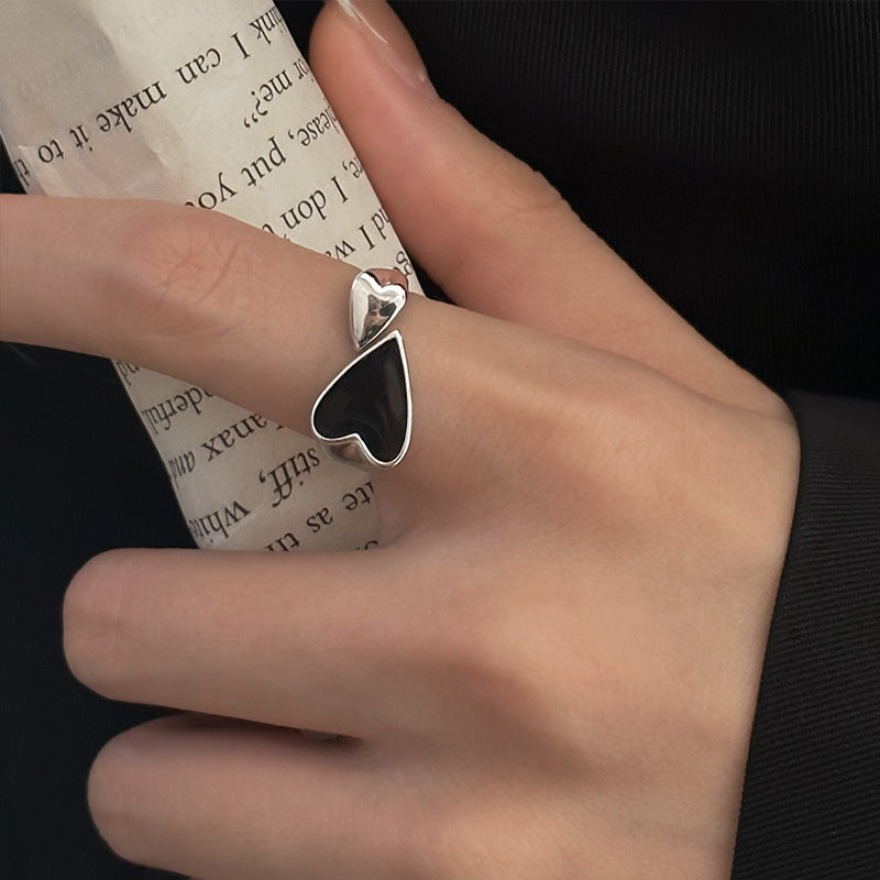 BAGUE ASYMÉTRIQUE CŒUR NOIR