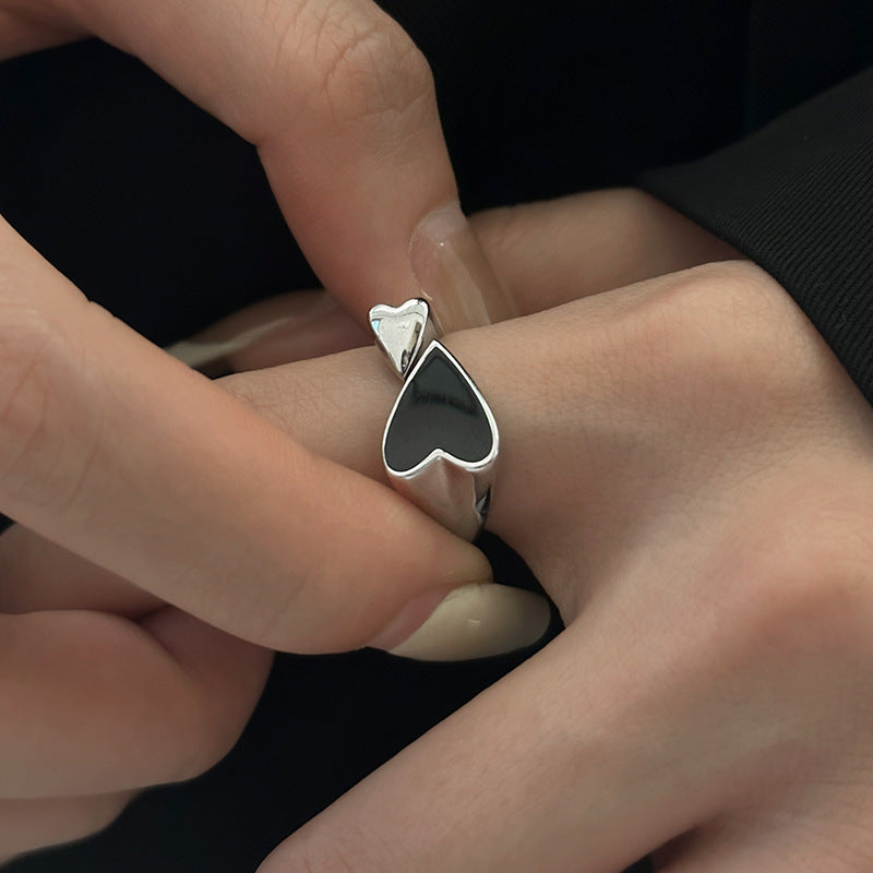 BAGUE ASYMÉTRIQUE CŒUR NOIR