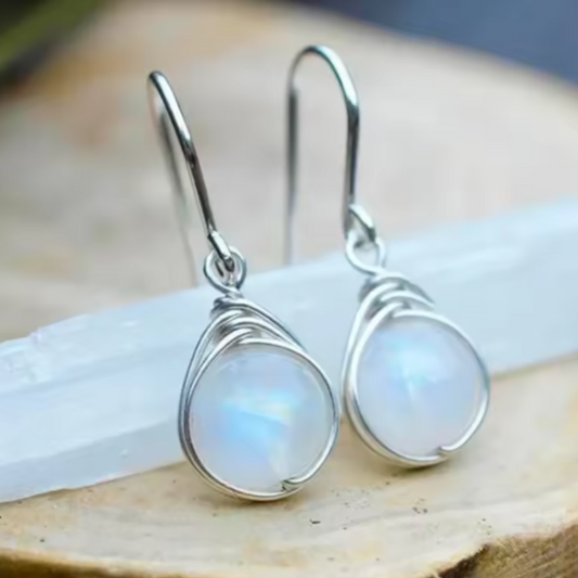 BOUCLES D’OREILLES PENDANTES PIERRE DE LUNE CÉLESTE