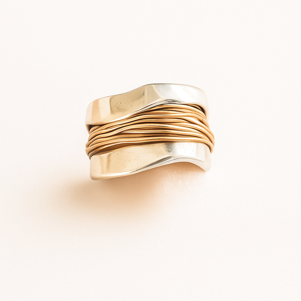 BAGUE EN ARGENT À FIL DORÉ