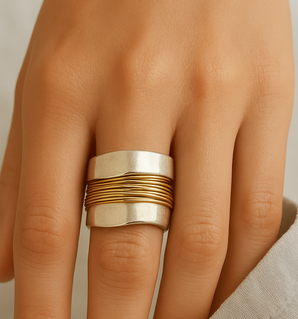BAGUE EN ARGENT À FIL DORÉ