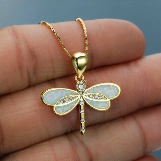 COLLIER LIBELLULE EN OPAL DU CRÉPUSCULE