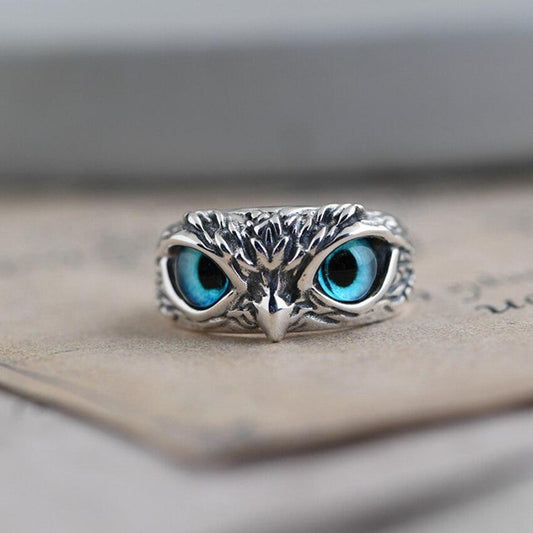 BAGUE CHOUETTE PORTE-BONHEUR EN ARGENT AVEC OPAL