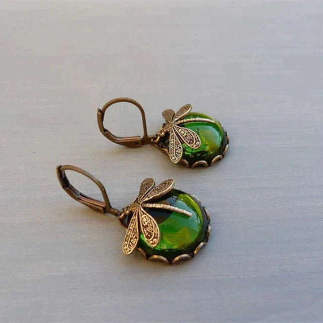 BOUCLES D’OREILLES LIBELLULE EN OR ANTIQUE AVEC ORBE