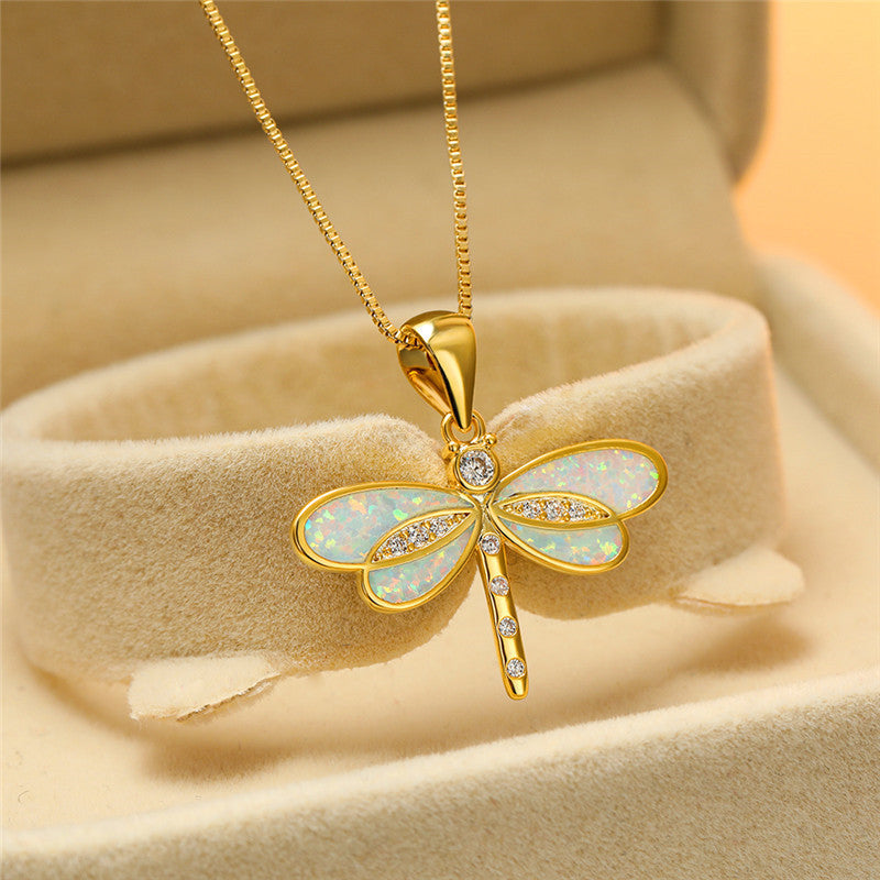 COLLIER LIBELLULE EN OPAL DU CRÉPUSCULE
