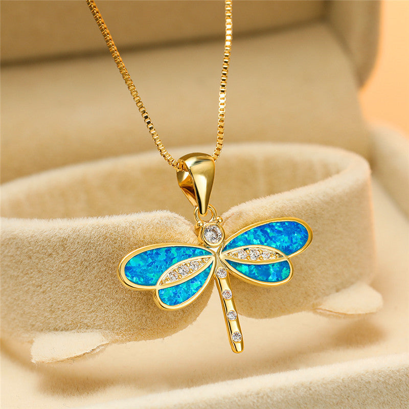 COLLIER LIBELLULE EN OPAL DU CRÉPUSCULE